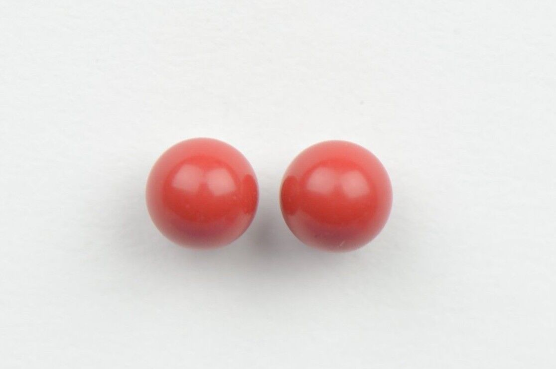 Sterling Silver 925 Red Round Coral Stud Earrings 4-8mm with Push Back