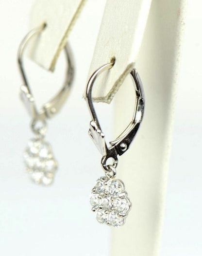 Sterling Silver 925 flower CZ Stone dangle earrings