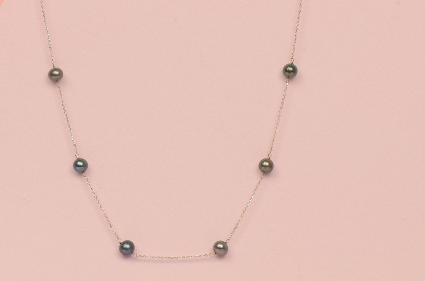 14k White gold Black Pearls by the yard 18" Necklace