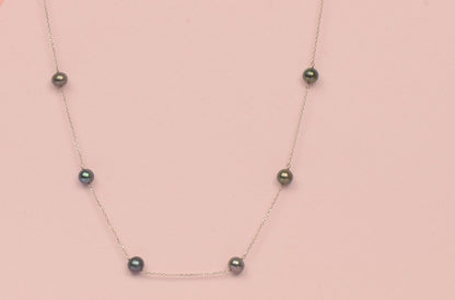 14k White gold Black Pearls by the yard 18" Necklace