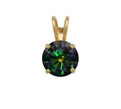 14K Gold GRA Certified D-VVS1 Round Rainbow Green Moissanite Pendant