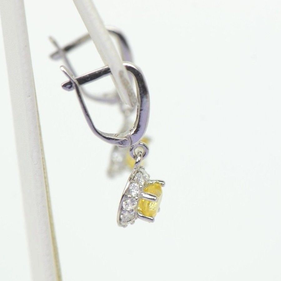 Sterling Silver Heart CZ Dangle Earrings