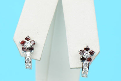 Sterling Silver 925 CZ Flower Leverback Earrings with 12 month Birthstone