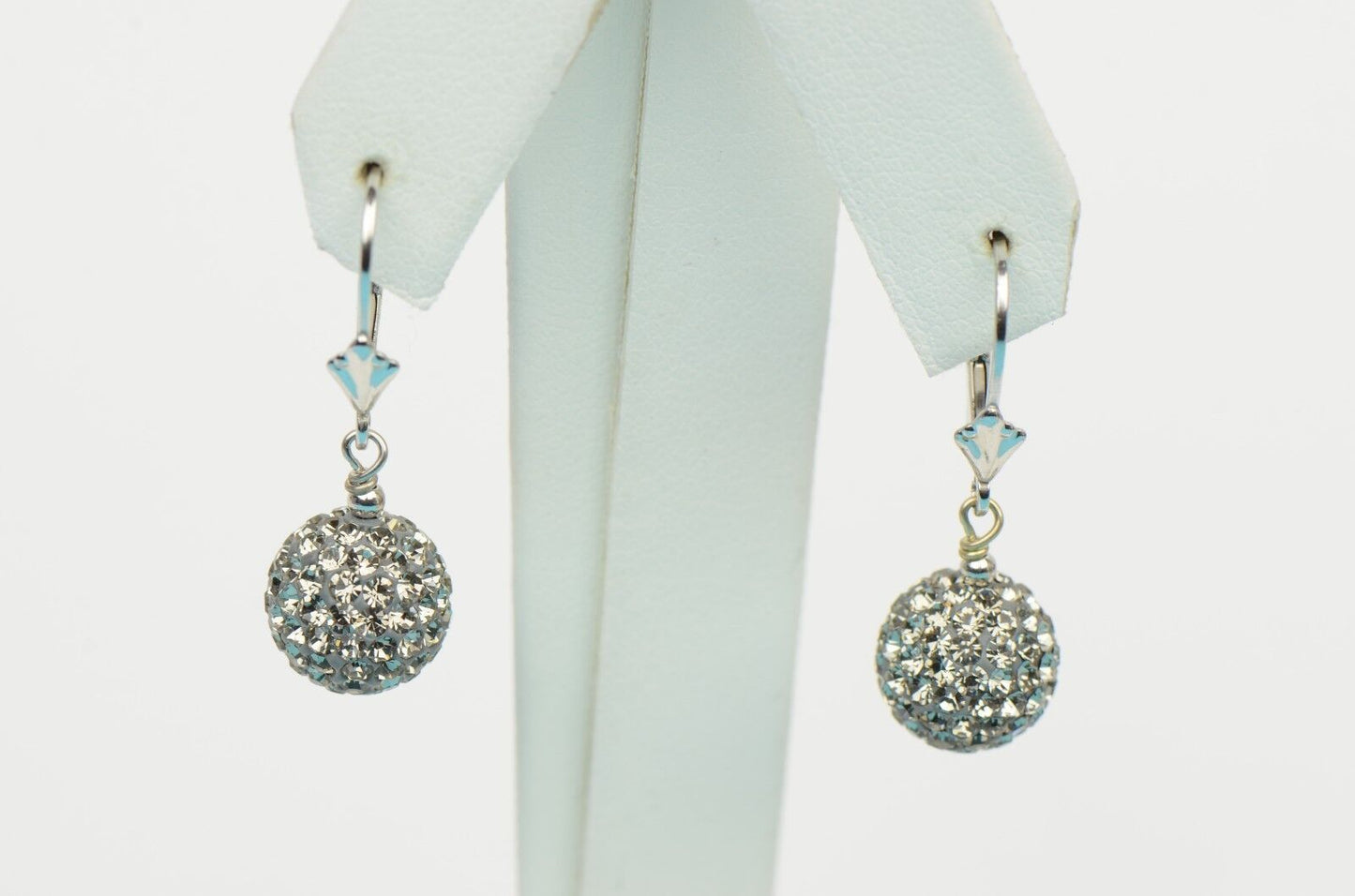 .925 Sterling Silver Sparkle Leverback Dangle Earrings w/Genuine Czech Crystals