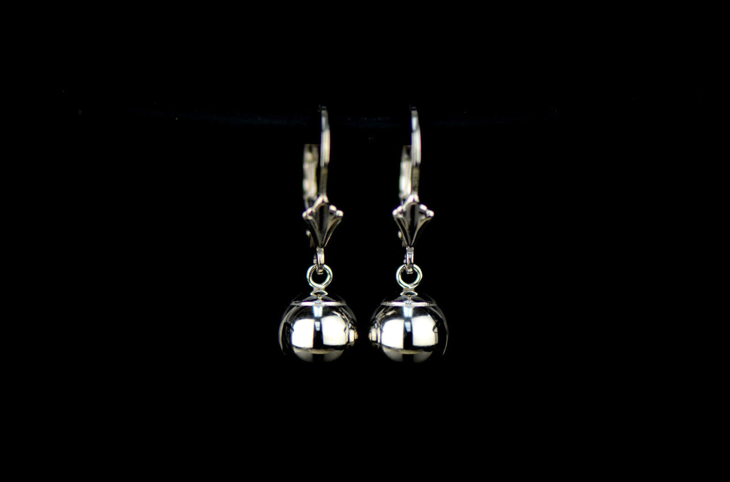 Sterling Silver Dangle Polished Ball Leverback Pierced Earrings