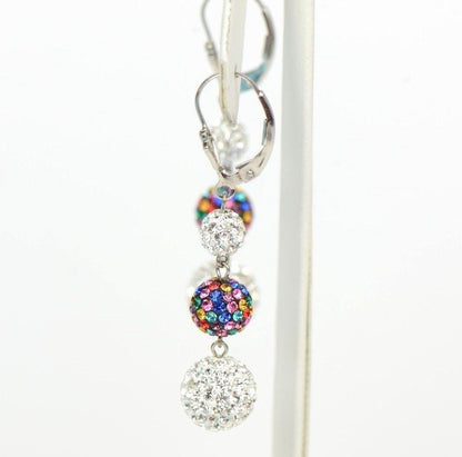 .925 Sterling Silver Sparkle Leverback Dangle Earrings w/Genuine Czech Crystals