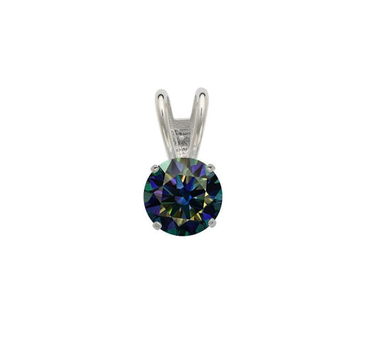 14K Gold GRA Certified D-VVS1 Round Rainbow Blue Moissanite Pendant