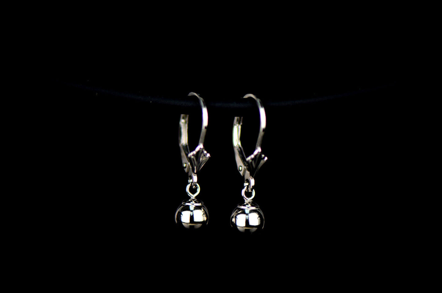 Sterling Silver Dangle Polished Ball Leverback Pierced Earrings