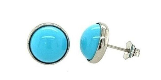 14K White Gold Turquoise/Onyx/Coral Push Back Solitaire Stud Earrings