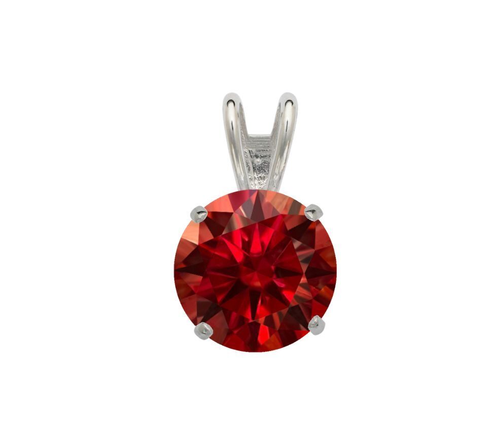 14K Gold GRA Certified D-VVS1 Round Garnet Moissanite Pendant