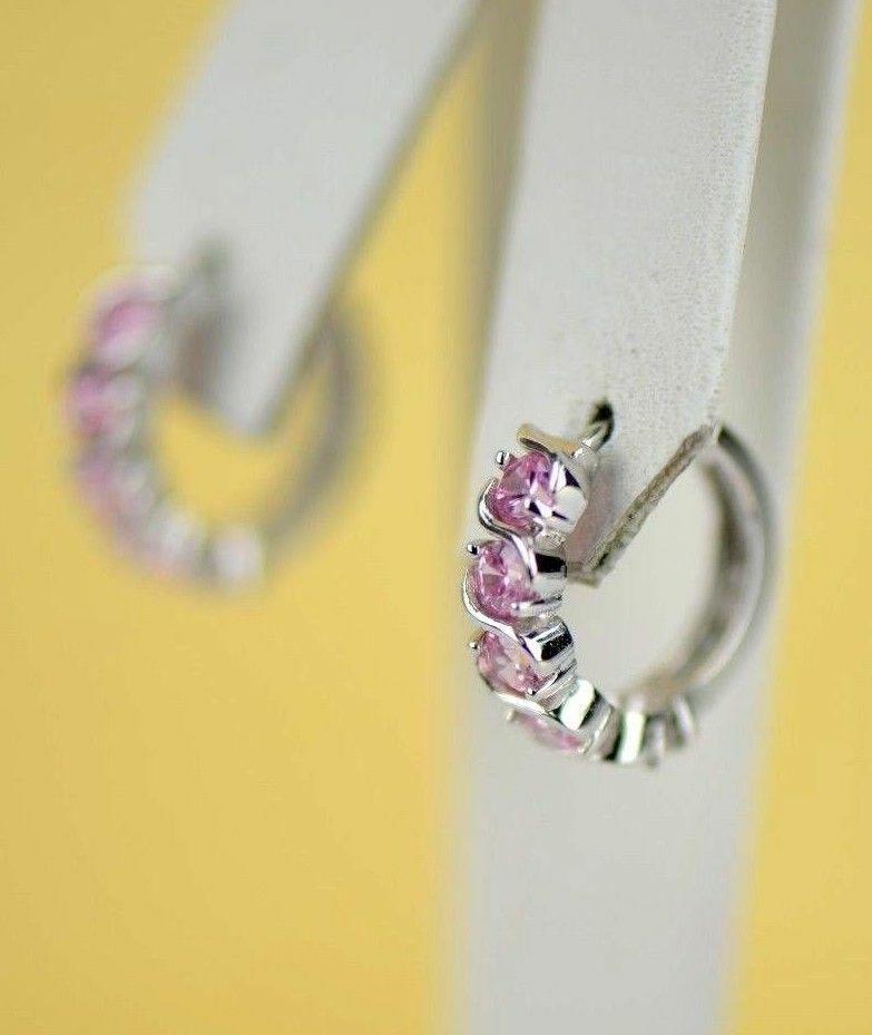 Sterling Silver 925 Fancy Huggie Hoop CZ Earrings