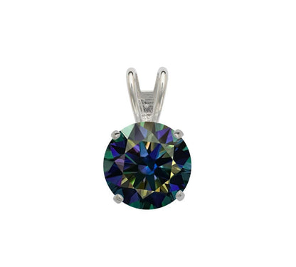 14K Gold GRA Certified D-VVS1 Round Rainbow Blue Moissanite Pendant