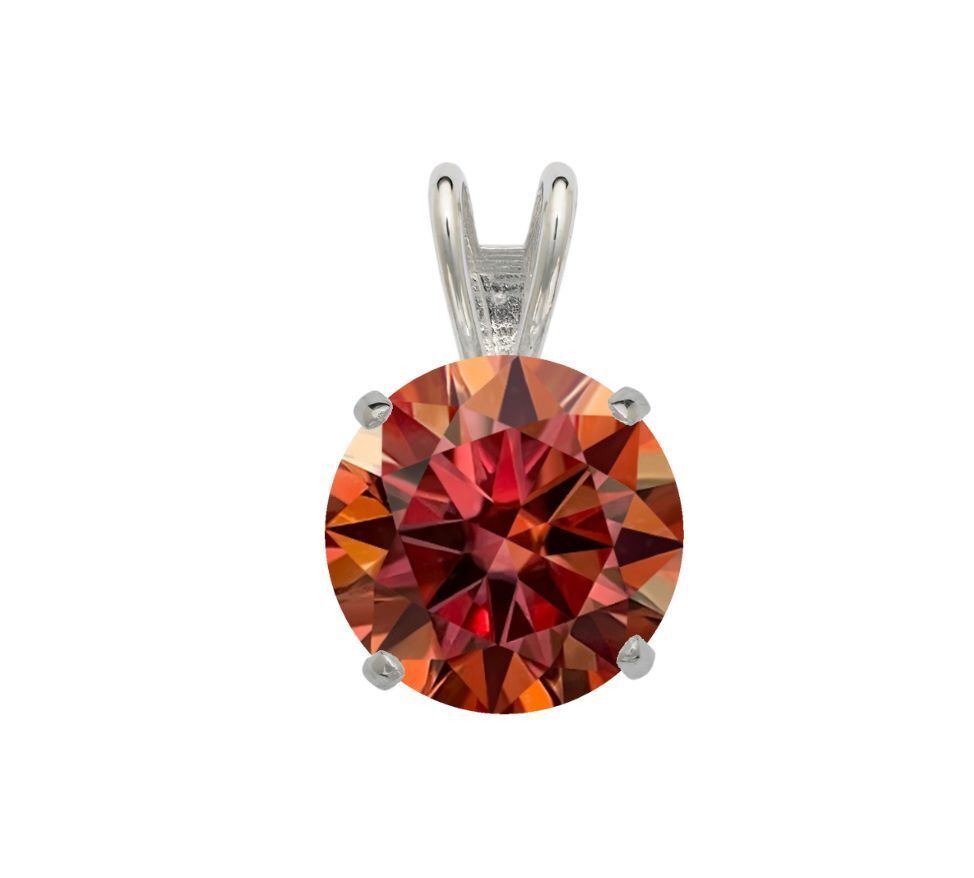 14K Gold GRA Certified D-VVS1 Round Watermelon Red Moissanite Pendant