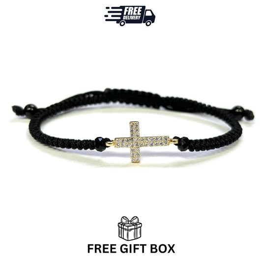 925 Sterling Silver String CZ Bracelet Cross 6" Adjustable to 11"