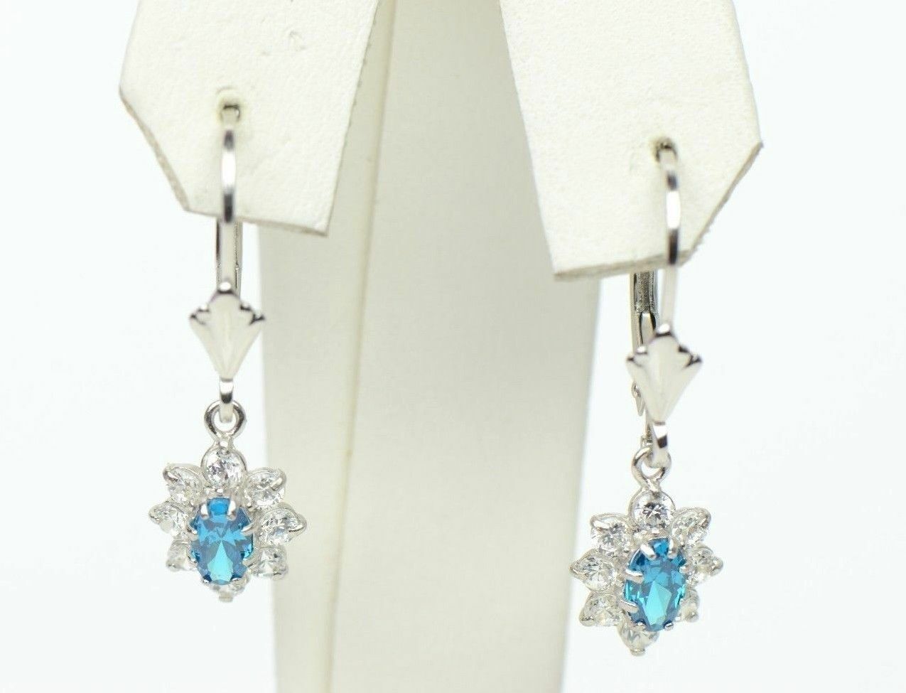 Sterling Silver 925 Flower Cz Stone Cubic Zirconia Earrings