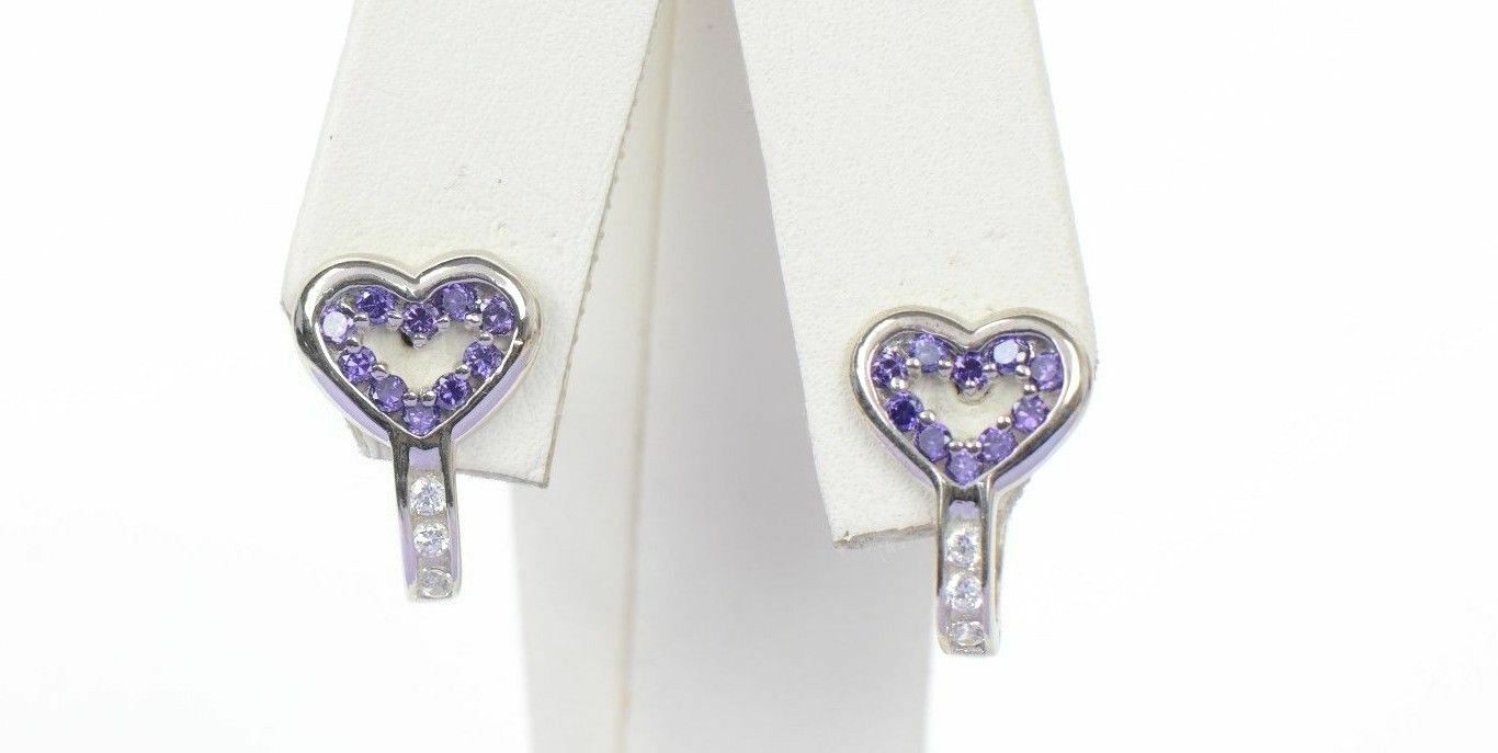 Sterling Silver 925 CZ Heart shaped Leverback Earrings with 12 month Birthstone