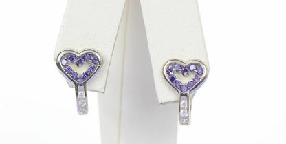 Sterling Silver 925 CZ Heart shaped Leverback Earrings with 12 month Birthstone