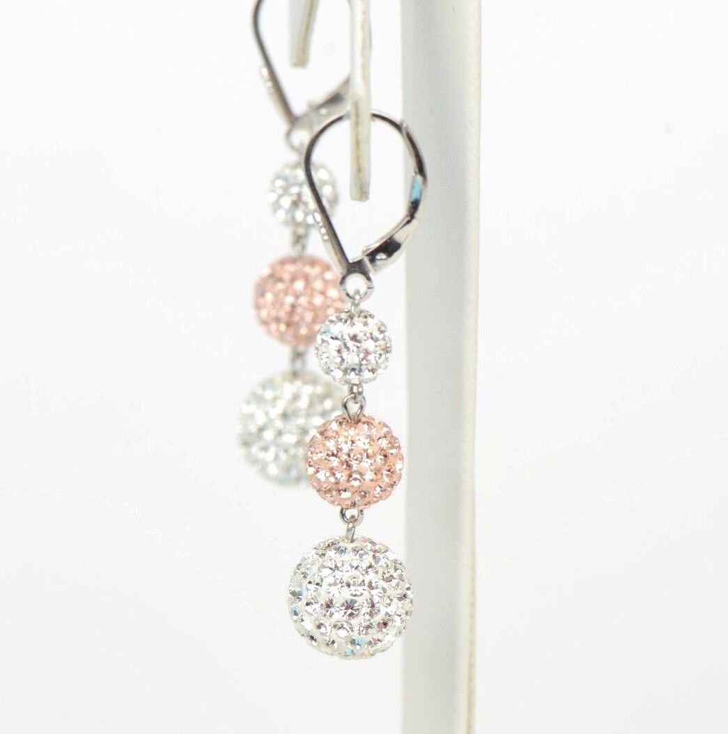 .925 Sterling Silver Sparkle Leverback Dangle Earrings w/Genuine Czech Crystals