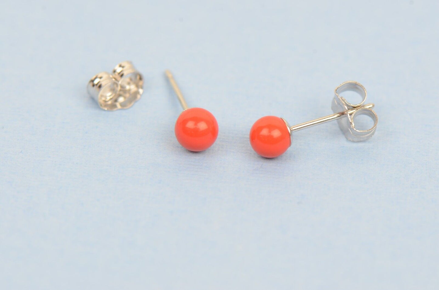 Sterling Silver 925 Red Round Coral Stud Earrings 4-10mm