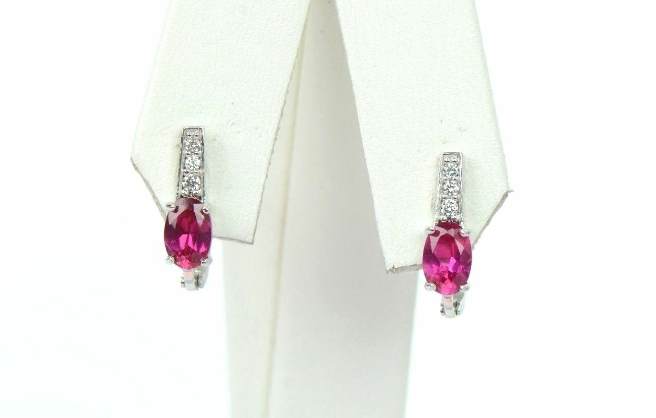 12 month Birthstone&CZ Prong 925 Sterling Silver Oval Dangle Leverback Earring