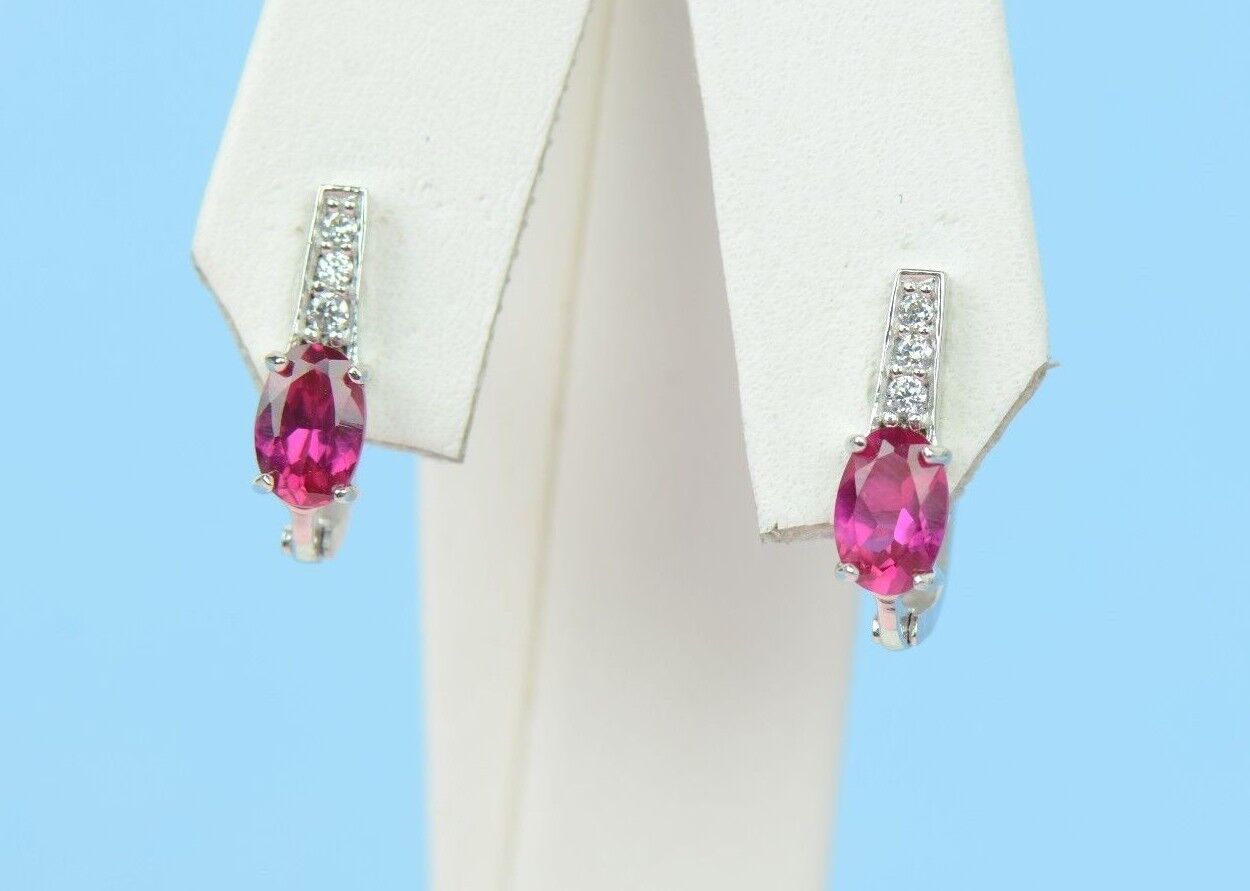 12 month Birthstone&CZ Prong 925 Sterling Silver Oval Dangle Leverback Earring