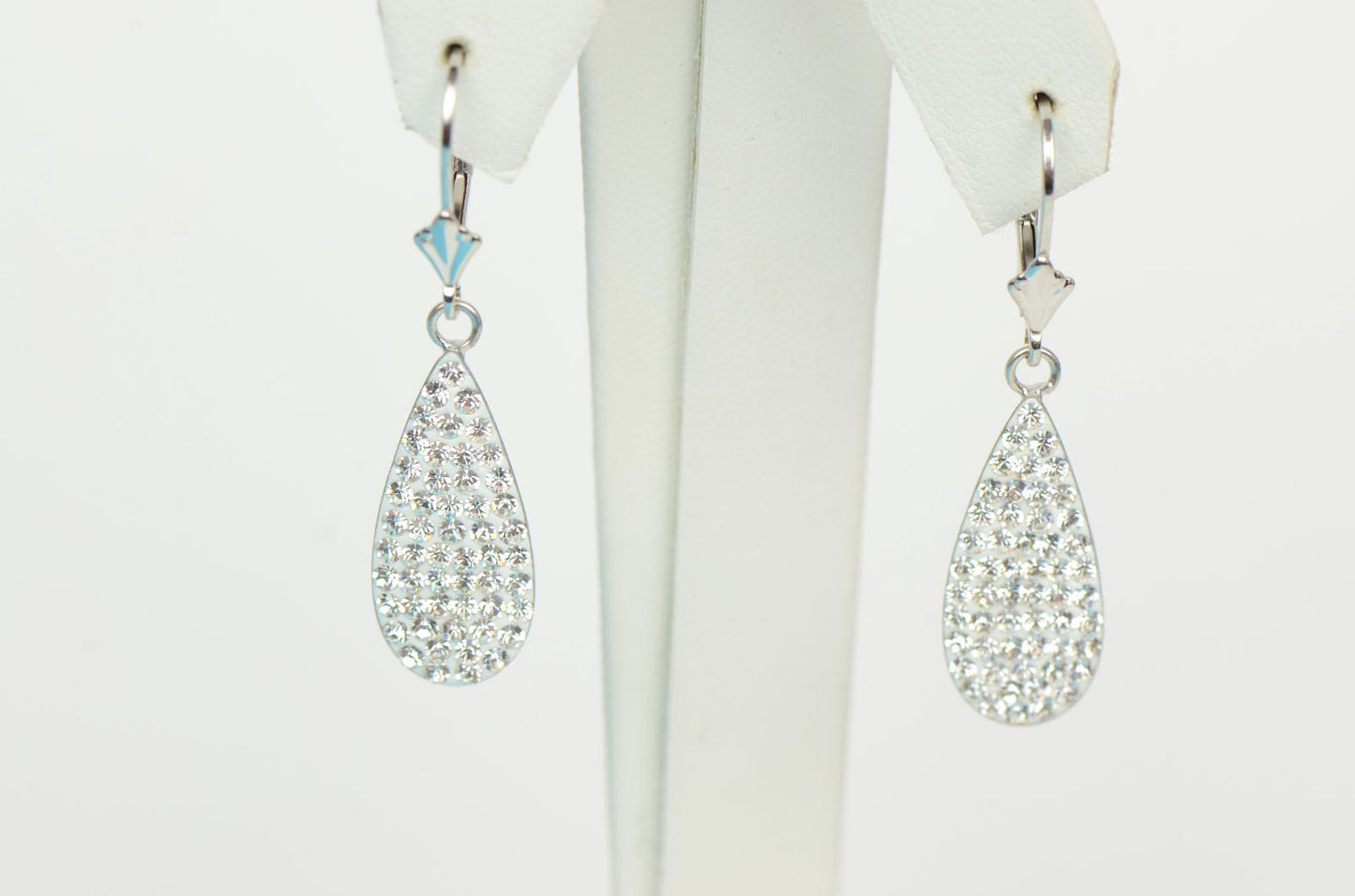 .925 Sterling Silver Sparkle Leverback Dangle Earrings w/Genuine Czech Crystals