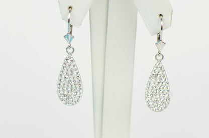 .925 Sterling Silver Sparkle Leverback Dangle Earrings w/Genuine Czech Crystals