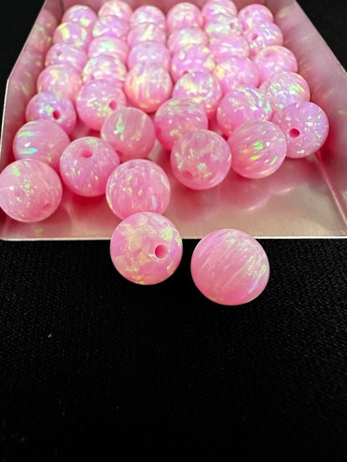 Full Drilled Pink Synthetic Lab Created Opal Round Beads OP10