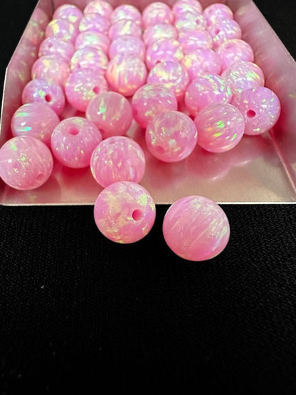 Full Drilled Pink Synthetic Lab Created Opal Round Beads OP10