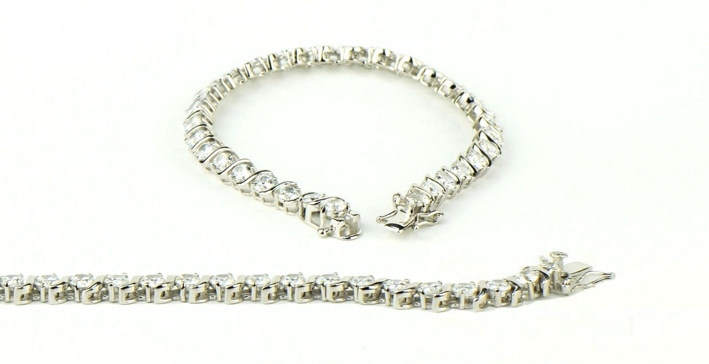 Sterling Silver CZ Tennis Bracelet AAA 5mm Round Brilliant Cubic Zirconia Gems