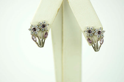 Sterling Silver 925 flower shaped liverback earrings with Birthstone