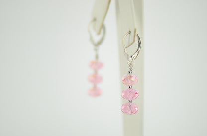 Three Color Crystal Dangle Drop earrings Sterling Silver 925