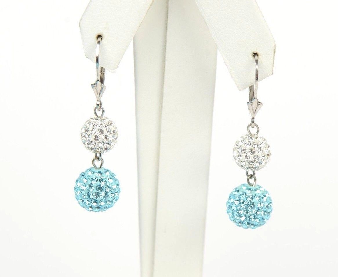 .925 Sterling Silver Sparkle Leverback Dangle Earrings w/Genuine Czech Crystals