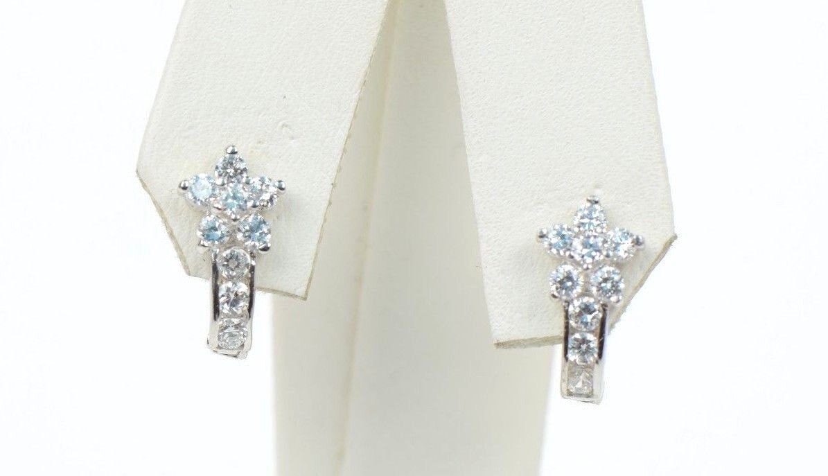 Sterling Silver 925 CZ Flower Leverback Earrings with 12 month Birthstone