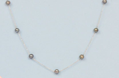 14k White gold Black Pearls by the yard 18" Necklace