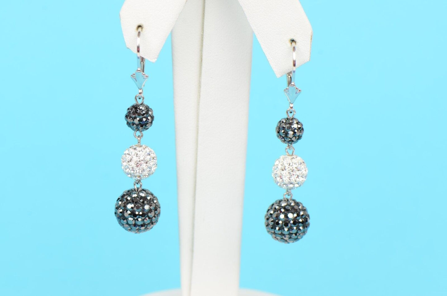 .925 Sterling Silver Sparkle Leverback Dangle Earrings w/Genuine Czech Crystals