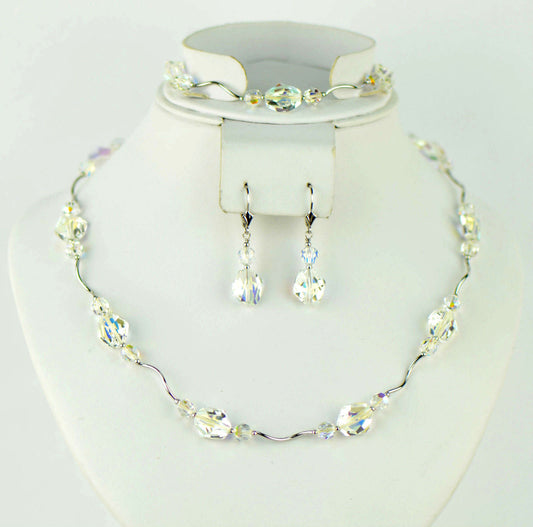 Crystal Sterling Silver 3 pc set Bracelet, Earrings and Necklace
