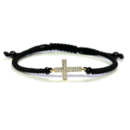 925 Sterling Silver String CZ Bracelet Cross 6" Adjustable to 11"