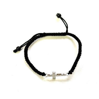 925 Sterling Silver String CZ Bracelet Cross 6" Adjustable to 11"