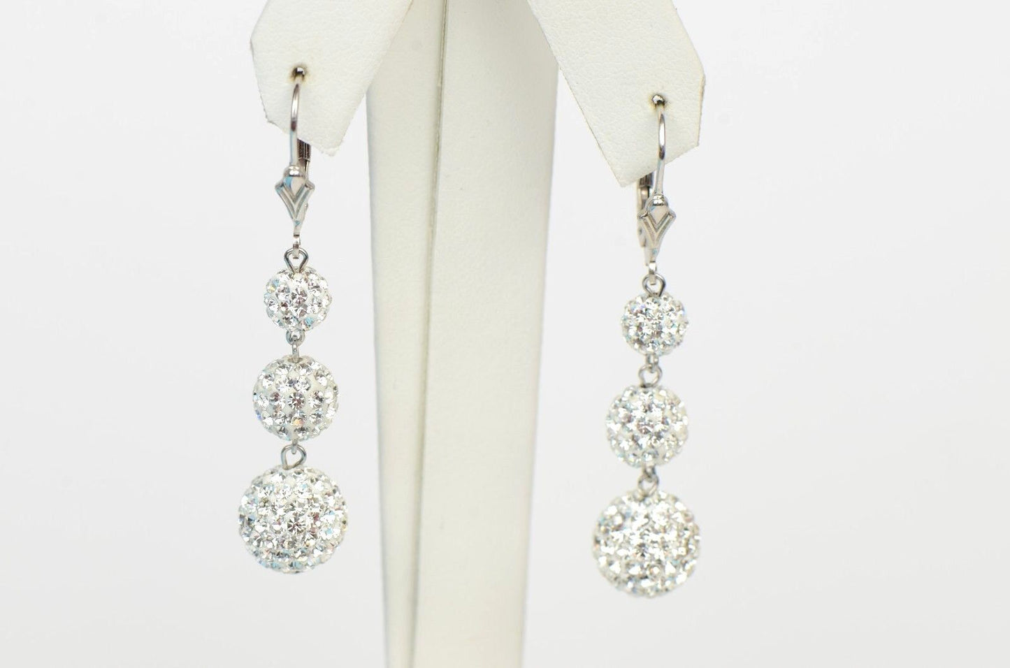 .925 Sterling Silver Sparkle Leverback Dangle Earrings w/Genuine Czech Crystals