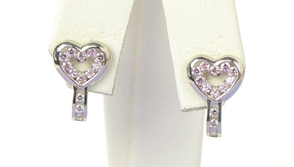 Sterling Silver 925 CZ Heart shaped Leverback Earrings with 12 month Birthstone