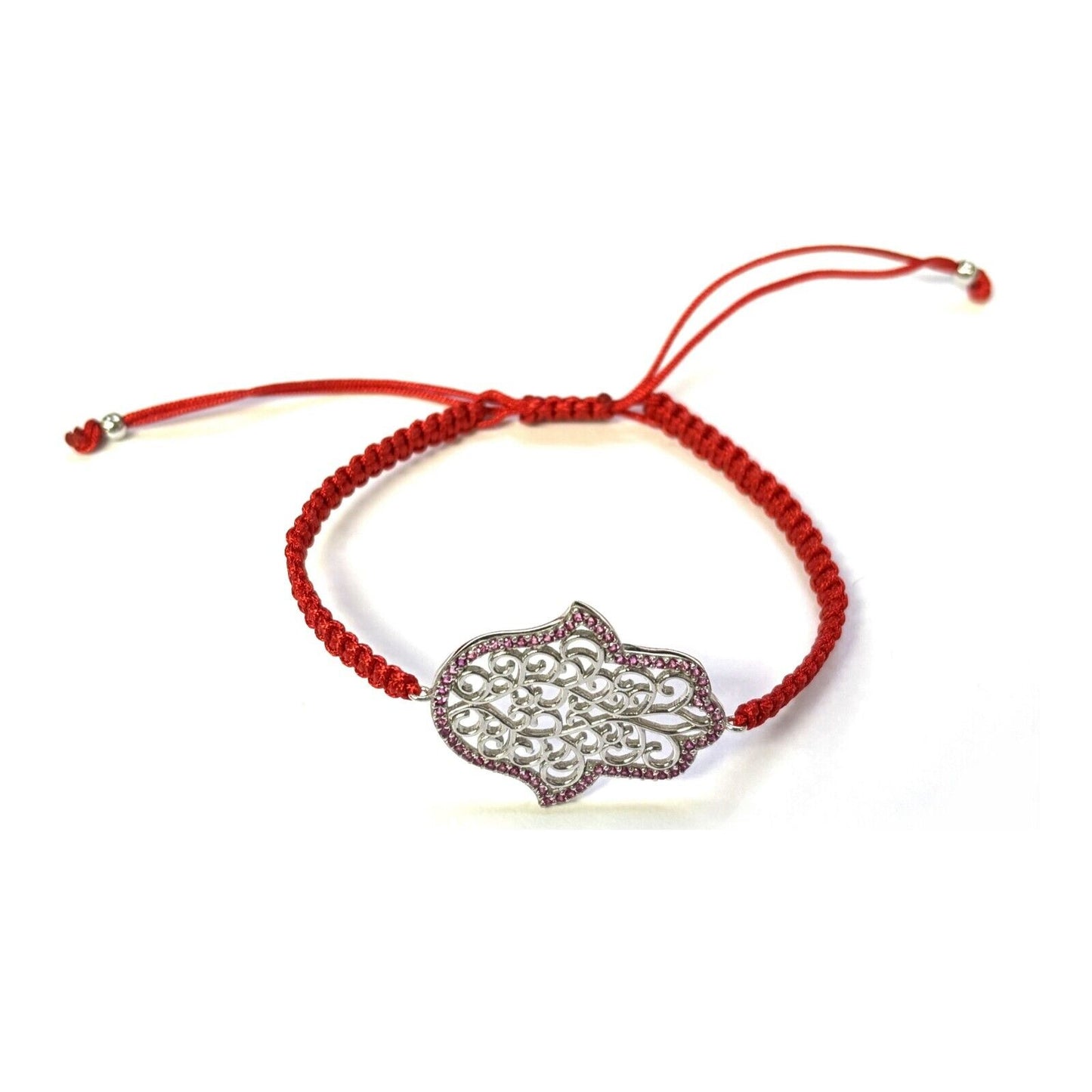 925 Sterling Silver  C Z Hamsa Bracelet 6" Adjustable to 11"