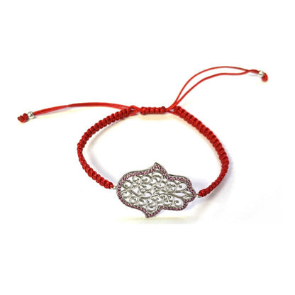 925 Sterling Silver  C Z Hamsa Bracelet 6" Adjustable to 11"