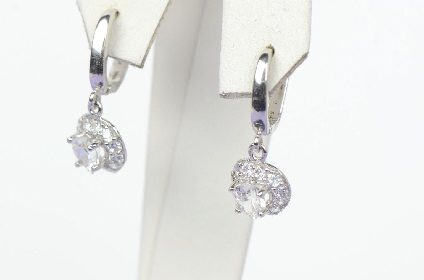 Sterling Silver Heart CZ Dangle Earrings