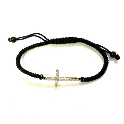 925 Sterling Silver String CZ Bracelet Cross 6" Adjustable to 11"