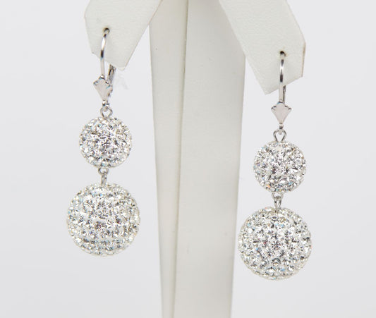 Genuine Sterling Silver Sparkle Leverback Dangle Earrings