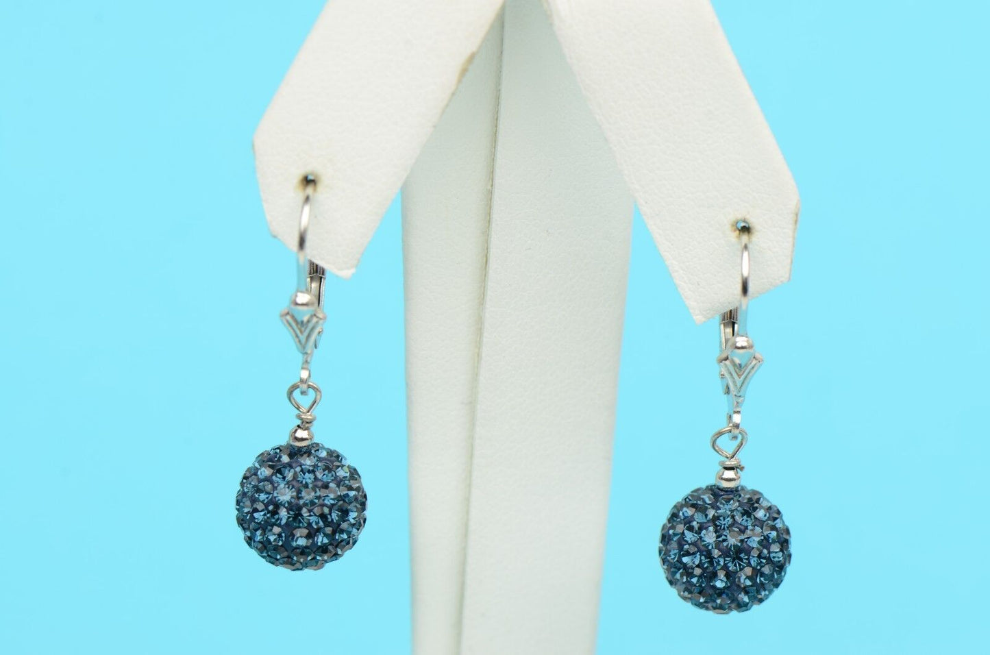 .925 Sterling Silver Sparkle Leverback Dangle Earrings w/Genuine Czech Crystals