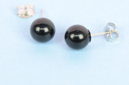 Sterling Silver 925 black Onyx Stone handmade stud earrings 4-8mm