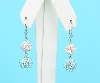 .925 Sterling Silver Sparkle Leverback Dangle Earrings w/Genuine Czech Crystals