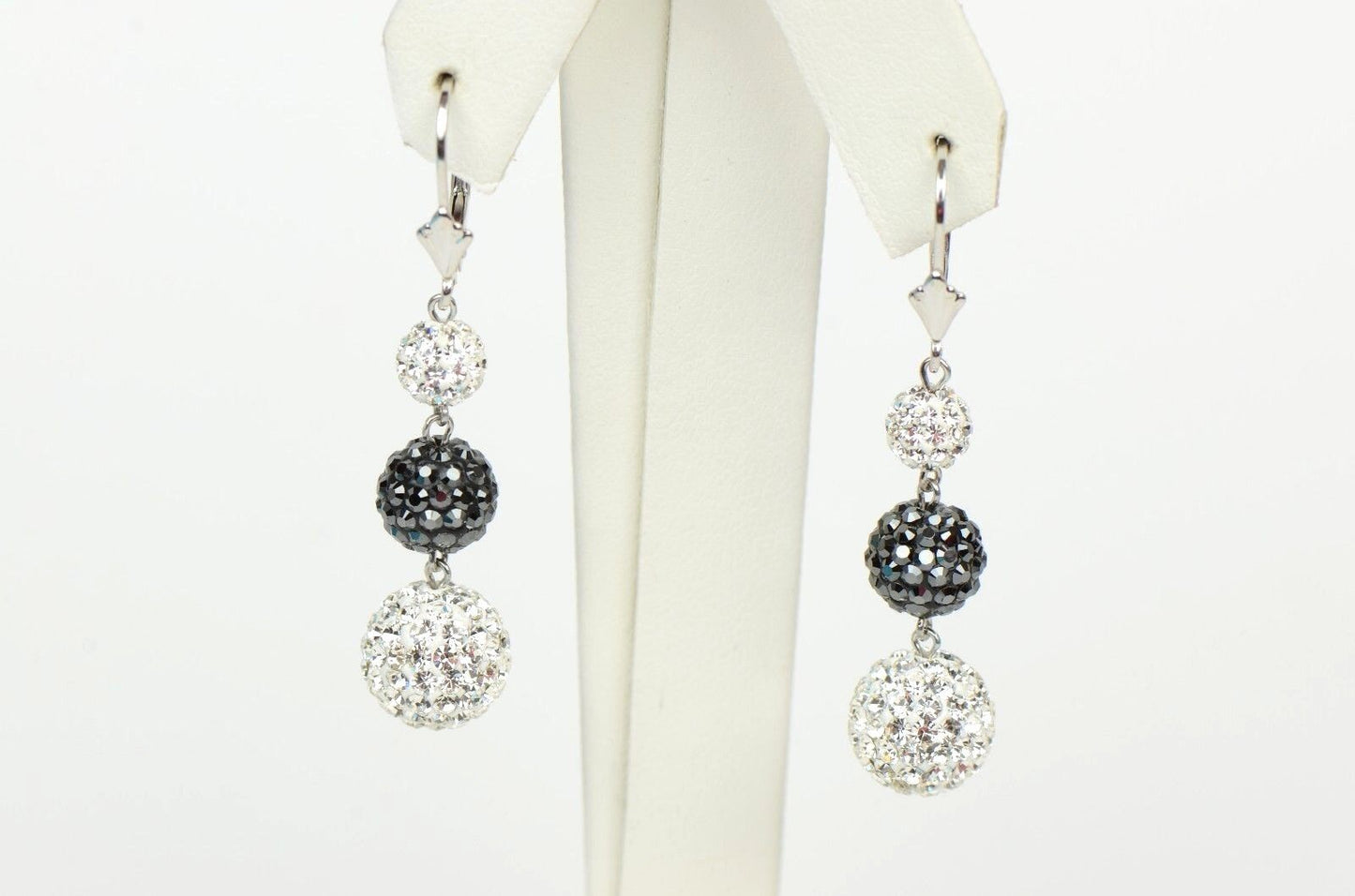 .925 Sterling Silver Sparkle Leverback Dangle Earrings w/Genuine Czech Crystals